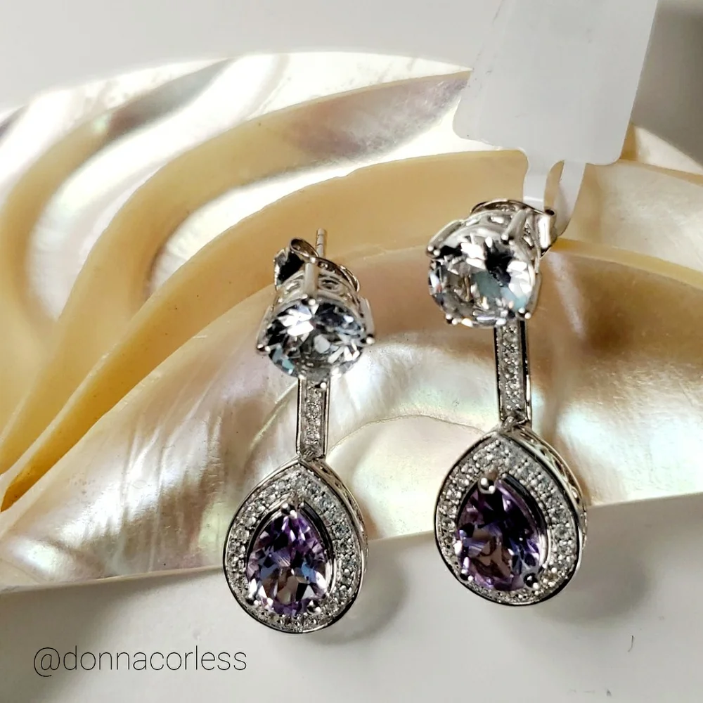 Rose de France Amethyst White Topaz Earrings NWT